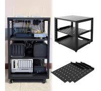 Vibeo Racks pour Ordinateur et Serveur Baie Serveur Réglable à Châssis Ouvert avec roulettes, Bourse Réseau 10, 12, 15, 18 ou 20U avec Étagères, Armoire Mobile pour Équipements(10U,3 Tier)