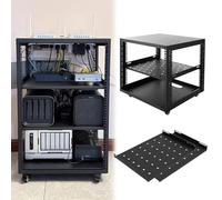 Vibeo Racks pour Ordinateur et Serveur Baie Serveur Réglable à Châssis Ouvert avec roulettes, Bourse Réseau 10, 12, 15, 18 ou 20U avec Étagères, Armoire Mobile pour Équipements(10U,2 Tier)