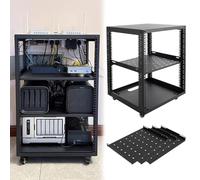 Vibeo Racks pour Ordinateur et Serveur Baie Serveur Réglable à Châssis Ouvert avec roulettes, Bourse Réseau 10, 12, 15, 18 ou 20U avec Étagères, Armoire Mobile pour Équipements(12U,3 Tier)
