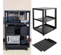 Vibeo Racks pour Ordinateur et Serveur Baie Serveur Réglable à Châssis Ouvert avec roulettes, Bourse Réseau 10, 12, 15, 18 ou 20U avec Étagères, Armoire Mobile pour Équipements(12U,2 Tier)