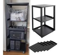Vibeo Racks pour Ordinateur et Serveur Baie Serveur Réglable à Châssis Ouvert avec roulettes, Bourse Réseau 10, 12, 15, 18 ou 20U avec Étagères, Armoire Mobile pour Équipements(15U,5 Tier)