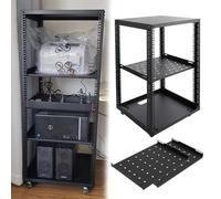 Vibeo Racks pour Ordinateur et Serveur Baie Serveur Réglable à Châssis Ouvert avec roulettes, Bourse Réseau 10, 12, 15, 18 ou 20U avec Étagères, Armoire Mobile pour Équipements(15U,2 Tier)