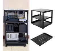 Vibeo Racks pour Ordinateur et Serveur Baie Serveur Réglable à Châssis Ouvert avec roulettes, Bourse Réseau 10, 12, 15, 18 ou 20U avec Étagères, Armoire Mobile pour Équipements(10U,1 Tier)
