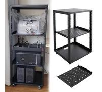 Vibeo Racks pour Ordinateur et Serveur Baie Serveur Réglable à Châssis Ouvert avec roulettes, Bourse Réseau 10, 12, 15, 18 ou 20U avec Étagères, Armoire Mobile pour Équipements(15U,1 Tier)