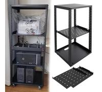 Vibeo Racks pour Ordinateur et Serveur Baie Serveur Réglable à Châssis Ouvert avec roulettes, Bourse Réseau 10, 12, 15, 18 ou 20U avec Étagères, Armoire Mobile pour Équipements(18U,2 Tier)