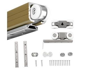 Vibeo Rail Porte Coulissante Kit de Rail pour Porte Coulissante avec 4 roulettes, Quincaillerie Coulissante à Galets de 3 mm D'épaisseur, Rail de Porte de Placard Renforcé(140in/355cm)