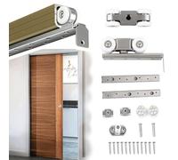 Vibeo Rail Porte Coulissante Kit Porte Coulissante à Galandage, Kit de Quincaillerie de Grange avec 4 roulettes, Ensemble de Rail en Aluminium de 3 mm D'épaisseur pour Placard(1.95m/77in)