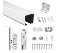 Vibeo Rail Porte Coulissante Quincaillerie pour Rail de Porte Coulissante en Aluminium Assemblé, Kit de Porte Escamotable à Fixation Murale, Système de Rail de Porte avec Butées(Silver,67in/170cm)