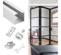 Vibeo Rail Porte Coulissante Rail pour Porte Coulissante à Trois Volets avec Charnières, Quincaillerie pour Porte de Placard à Fixation Supérieure, Kit Rail Porte Accordéon(73.8in(187.5cm))