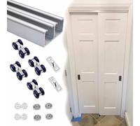 Vibeo Rail Porte Coulissante Rail pour Porte Coulissante Double avec 4 roulettes, Kit pour Porte à Coulissement Latéral, Ensemble de Rails de Porte à Fixation par Le Haut(Silver,280cm(9.2ft))