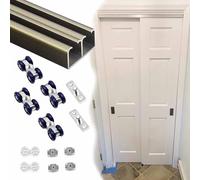 Vibeo Rail Porte Coulissante Rail pour Porte Coulissante Double avec 4 roulettes, Kit pour Porte à Coulissement Latéral, Ensemble de Rails de Porte à Fixation par Le Haut(Champagne,80cm(2.6ft))