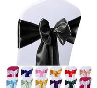 Vibera Lot de 50 nœuds de chaise en satin pour chaise de mariage, nœuds de chaise pour chaises pliantes, Thanksgiving, décoration d'intérieur (noir, 17,8 x 274,3 cm)