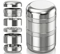 Viberium Grinder Metal Pro 60 mm - Accessoire Herbe, Effriteuse, Spice Grinder Discret, Petit Grinders, 4 pièces, Gros XXL Original Herb Crusher, Moulin a Epices Manuel, Herbes Kit, Argent