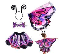 Vibhgtf Ensemble Costume Papillon | Masque, serre-tête et accessoires - Ailes de fée papillon pour déguisement - pour 3-12 Ans Fêtes Carnaval Déguisement Anniversaire Soirée Costumée Photographie