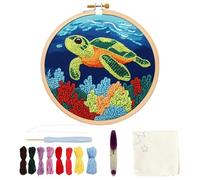 Vibhgtf Ensemble de Punch Needle avec motif de tortue - Kit de loisirs créatifs avec instructions de travaux manuels et fil pour l'artisanat