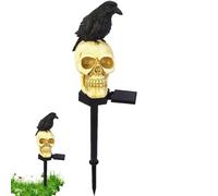 Vibhgtf Lampe solaire de jardin d'Halloween - Décoration d'extérieur avec tête de squelette et lumières de corbeau - Décoration de jardin d'Halloween imperméable - Éclairage de chemin de paysage