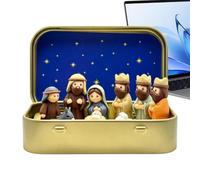 Vibhgtf Miniature Nativity Scene, 3D Printed Religious Statues in Tin Box