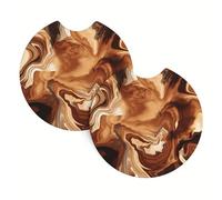 Vibiliyou Lot de 2 dessous de verre en marbre géométrique marron absorbant en céramique avec base en liège, accessoires de voiture vintage pour décoration de voiture