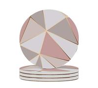 Vibiliyou Lot de 4 dessous de verre ronds absorbants en céramique avec motif triangulaire rose, blanc et gris pour boissons de 10,2 cm - Dessous de verre absorbant l'eau pour tasses et tasses