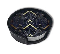 Vibiliyou Lot de 6 dessous de verre Art déco abstrait avec support, gris, céramique, rond