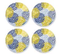 Vibiliyou Un lot de 4 dessous de verre avec fleurs de chrysanthème bleu, jaune et bleu marine, avec une base en liège, parfait pour les boissons de bureau et les tasses, ce qui les rend parfaits pour