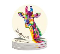 Vibiliyou Un lot de 4 dessous de verre ronds en céramique absorbants, avec un motif girafe et équipé d'une base en pierre et en liège, offre une protection pour les types de tasses et de tables