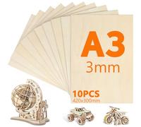 VIBINHO 10 Pièces Contreplaqué A3, 420mm×300mm Contreplaqué 3mm, Planche en Bois Bricolage, Bois pour Pyrogravure, Gravure, Modélisme, Découpe Laser, Décoration, Peintures