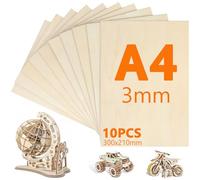 VIBINHO 10 Pièces Contreplaqué A4, 300mm×210mm Contreplaqué 3mm, Planche en Bois Bricolage, Bois pour Pyrogravure, Gravure, Modélisme, Découpe Laser, Décoration, Peintures