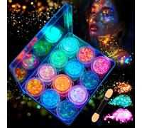 VIBINHO 12 Couleurs Lumineuse Paillettes Gel, Fluorescent Paillette,Maquillage Festival, Paillettes Gel Visage pour Festival et Mascarade
