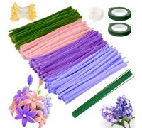 VIBINHO 400PCS Fil Chenille, Kit Bouquet Cure Pipe pour Fleurs Tulipes avec Fil Métallique Vert, Ruban Floral, 2 Rouleaux de Ruban Adhésif, Étamines Artificielles, 4 Couleurs Bouquet pour DIY (Violet)