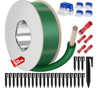 VIBINHO Câble Robot Tondeuse 50m Kit Complet avec 25 Piquets Sol, 5 Connecteurs de Câble & 5 Bornes de Connexion, Fil Périmètre Haute Visibilité pour Gardena, Husqvarna, Bosch, Worx, etc.