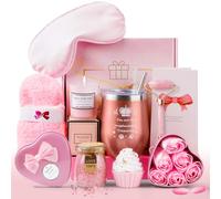 VIBINHO Coffret Cadeau Femme avec Bougie Parfumée & Soins du Corps, Cadeau Anniversaire pour Femme 15-70 Ans, Idée Cadeau Wellness pour Maman & Meilleure Amie, Set de 11 Articles（Rose）