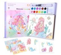 VIBINHO Livre de Coloriage avec Aquarelles, Kit de Peinture 3 en 1 pour Enfants, Jouet Éducatif pour Les Filles de 3 à 8 ans, Cadeaux pour Filles (La Petite Sirène)