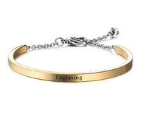 VIBOOS Bracelet personnalisé Gravure ID d'identification du nom personnalisé pour Hommes Femmes Filles en Acier Inoxydable Bracelet de Manchette réglable résistant à l'eau (Couleur Or)