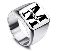 VIBOOS Chevalière Monogramme Initiale Gravée Personnalisée pour Hommes Femmes Garçons Hommes Anneaux Acier Inoxydable, Bundle avec Ajusteurs de Taille de Bague (Couleur Argent)