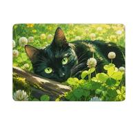 Vibrant Black Cat Clover Field Tapis 150 x 100 cm, Doux et Antidérapant | Tapis imprimé de chambre pour l'automne, avec surface douce; pour chambre d'amis et coin lecture
