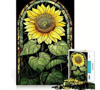 Vibrant Blossom ︰ Puzzle Tournesol en Vitrail 1000 pièces Jeu de mémorisation mentale Découpe de Haute précision Activité Manuelle Défi cérébral interactif pour la Maison (38x26cm)