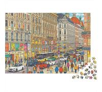 Vibrant City Street 1000 Pièce Puzzle Recycled Urban Bustling Senior Puzzles Party Game Accessoires Developing Boy & Girl‘s Intelligence Educational Amusant 38x26cm/1000pcs