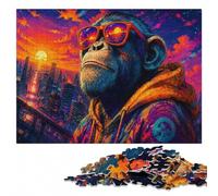 Vibrant Cool Chimp Street Art Portrait Puzzle en Bois, 1000 pièces | Présent du Nouvel An avec activité autour de la table sur plusieurs sessions.