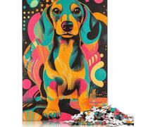 Vibrant Dachshund Poster Playful Dachshund Pop Art Puzzle 1000 Pièces Educa Jouet en Bois Cadeau Unique De l'art De La Décoration Jeu Éducatif Challenge Toy Adultes & Enfants des 14 Ans 1000pcs (75x