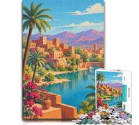 Vibrant Desert Oasis Cityscape Illustration_0 Puzzle, 1000 pièces | Pour un défi patient pendant le temps libre : ce puzzle adulte 1000 pièces se prête aux longues séances de puzzle.