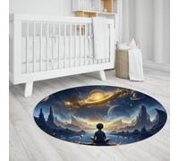 Vibrant Espace Rond Tapis Abstrait Univers planète Montagne lac Motif Design Lavable Mince Cercle Tapis pour l’étude de la Chambre à Coucher 240cm