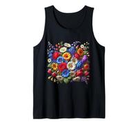 Vibrant Garden Bloom Collage Rouge Bleu Blanc Formes Mania Débardeur