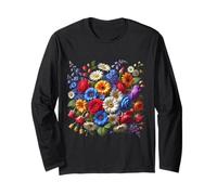 Vibrant Garden Bloom Collage Rouge Bleu Blanc Formes Mania Manche Longue