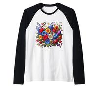 Vibrant Garden Bloom Collage Rouge Bleu Blanc Formes Mania Manche Raglan
