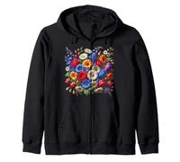 Vibrant Garden Bloom Collage Rouge Bleu Blanc Formes Mania Sweat à Capuche