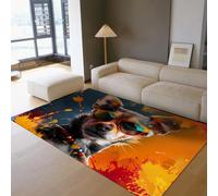 Vibrant Graffiti Area Rugs 120x200cm Beau Chien avec des Lunettes de Soleil Imprimer Tapis Mince pour Les Amoureux des Animaux Salon Chambre Portable Pliable