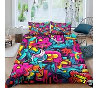 Vibrant Graffiti Art Parure de Lit Hypoallergique Microfibre 3 pièces Imprimé en 3D Street Pop Design Ensemble De Literie avec Taie d'oreiller Ultra Douce for Garçons Filles King（220x240cm）