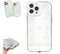 Vibrant LED Bowknot Phone Case,Built-in Colorful Incoming Call Light-Up Phone Cover,Cute Silicone Slim Shockproof Clear Protective Cover for iPhone 17/16/15/14 Plus Pro Max (White, for 17 Pro Max)