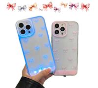 Vibrant LED Bowknot Phone Case for iPhone 11/12/13/14/15/16/17 Pro/Pro Max/Plus/Air, Incoming Call LED Flash Light Up Case with Changeable Luminous Colors Design for Girls (for iPhone 11,Pink+White)